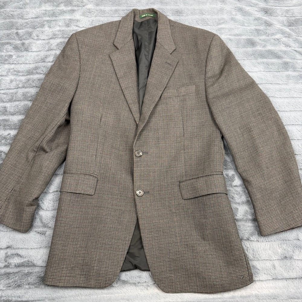 Lauren Ralph Lauren Mens Houndstooth Blazer Sport Coat Brown Tan Made in Canada